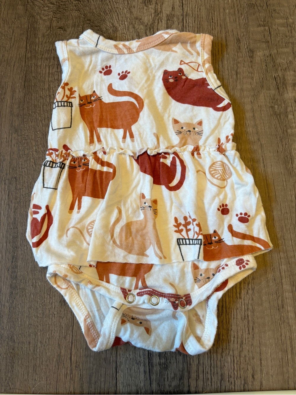 Spearmintlove Baby Girl Bamboo Sleeveless Skirted Bodysuit Dress Cat 0-3M